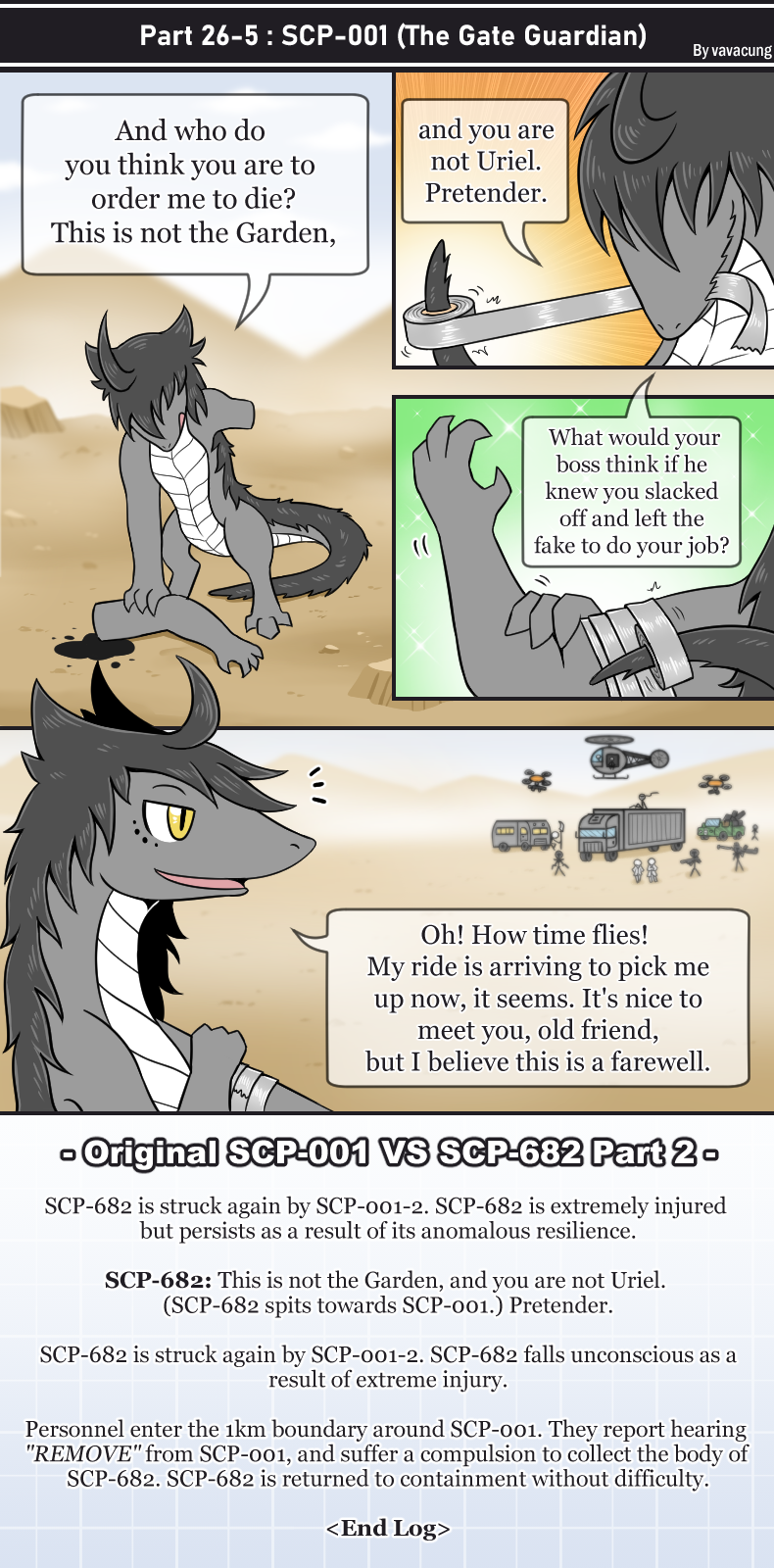 ambiguous_gender anthro car comic dialogue digital_media_(artwork) english_text feral grey_body grey_hair group hair hi_res human larger_feral letterbox lizard mammal monster reptile scalie scp-682 scp_foundation size_difference text vavacung vehicle wings