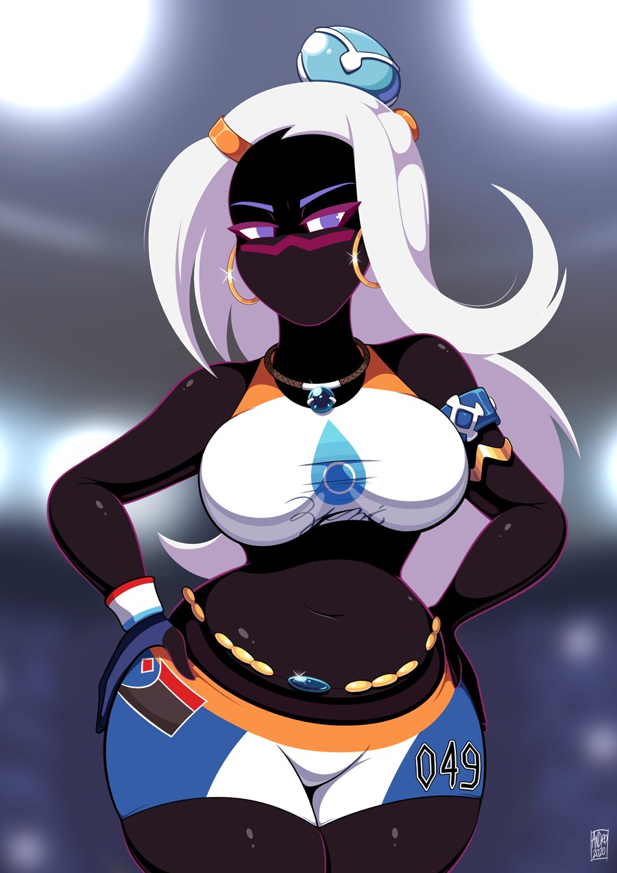 2020 alien alien_humanoid andro_juniarto big_breasts blue_eyes breasts clothed clothing cosplay crossover crossover_cosplay duck_dodgers female gym_leader hair hands_on_hips hi_res humanoid long_hair looking_at_viewer martian martian_(duck_dodgers) nessa_(pok&eacute;mon) nintendo not_furry pok&eacute;mon queen_tyr'ahnee signature solo video_games white_hair