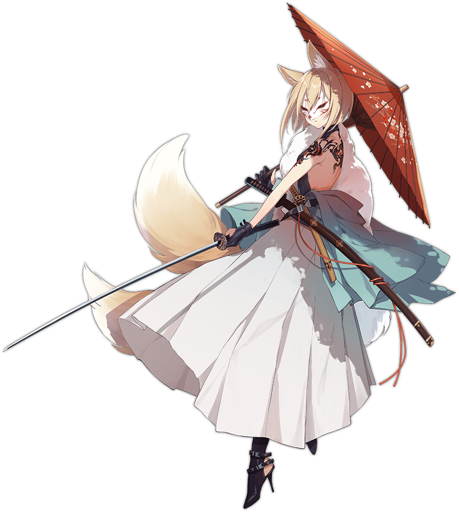 1girl animal_ears ark_order arm_tattoo back_tattoo black_footwear black_gloves blonde_hair blue_jacket boots cherry_blossoms clothes_around_waist dress fox_ears fox_girl fox_mask fox_tail full_body gloves hakama hakama_skirt haori high_heel_boots high_heels holding holding_sword holding_umbrella holding_weapon jacket jacket_around_waist japanese_clothes kamon_(shinshin) katana looking_at_viewer mask multicolored_hair multiple_tails official_art oil-paper_umbrella parted_lips partially_fingerless_gloves print_jacket red_umbrella sheath sheathed short_hair skirt solo sword tachi-e tail tamamo_no_mae_(ark_order) tattoo transparent_background umbrella unsheathed weapon white_dress white_hakama