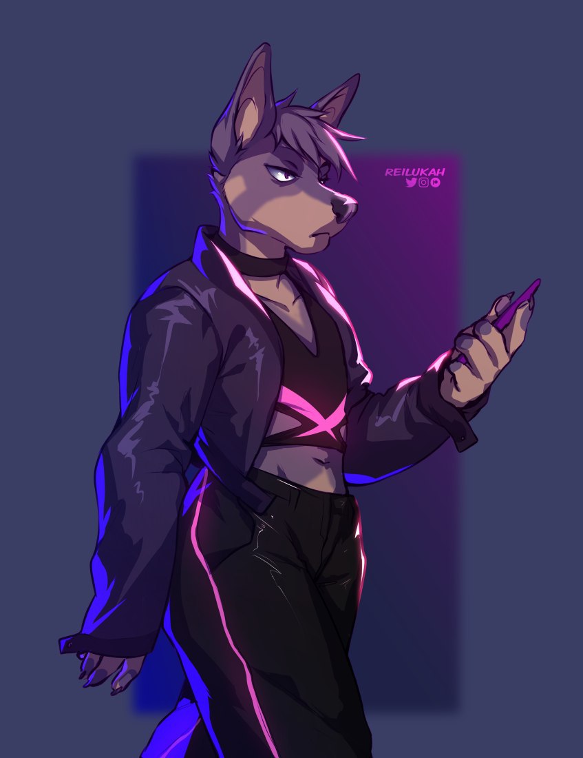 2020 5_fingers anthro canid canine canis clothed clothing digital_media_(artwork) domestic_dog eyebrows eyelashes fingers lukiri male mammal solo standing