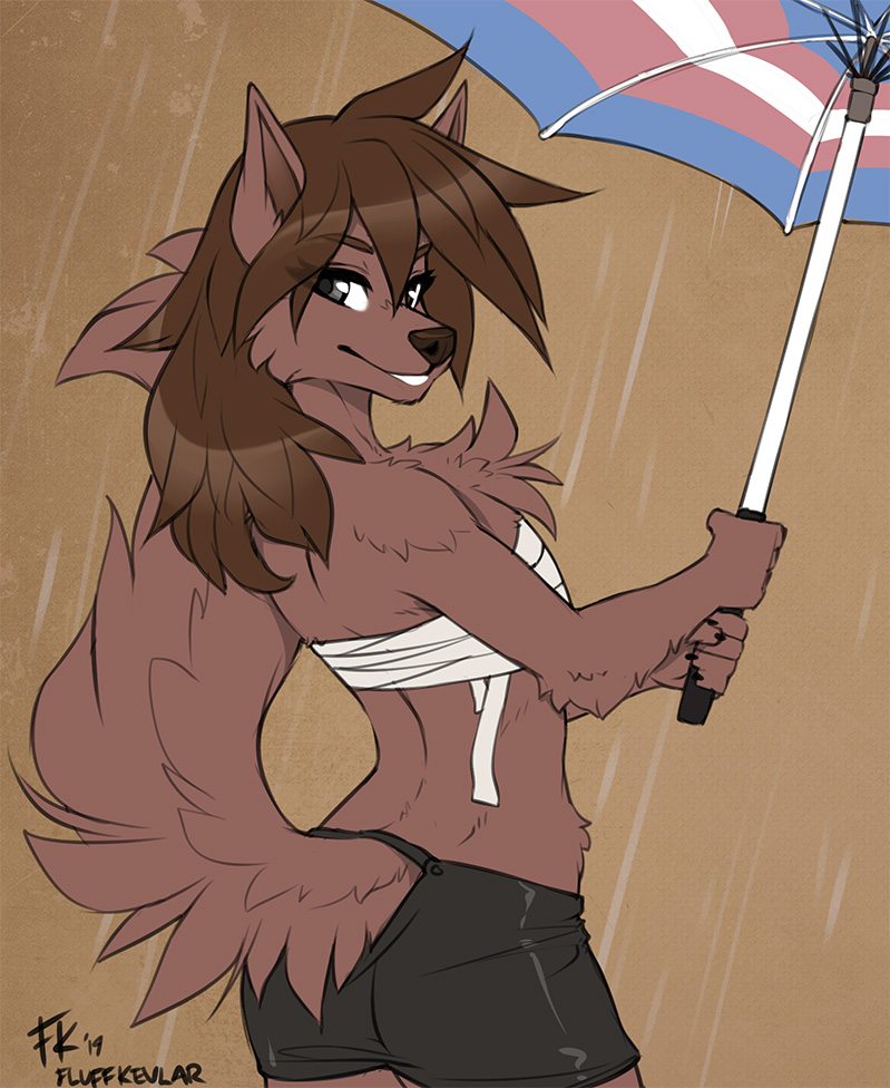 2019 5_fingers anthro black_nose brown_body brown_fur brown_hair canid canine canis clothed clothing digital_media_(artwork) eyebrows eyelashes female fingers fluff-kevlar fur hair lgbt_pride mammal natani pride_colors simple_background smile solo transgender_pride_colors twokinds webcomic wolf