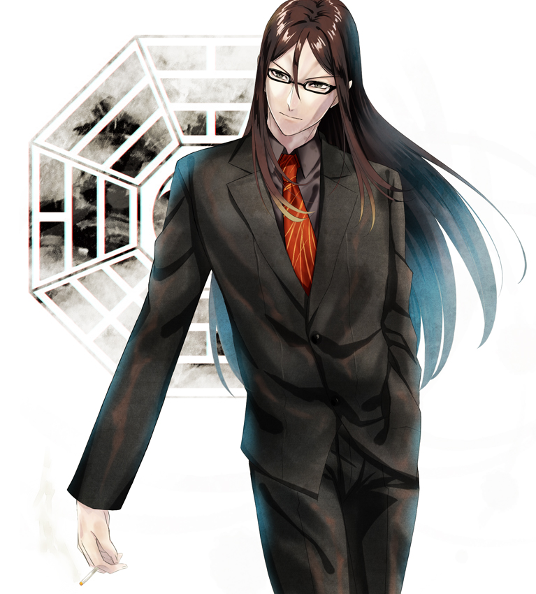 1boy black_clothes black_hair black_jacket black_pants black_shirt business_suit fate/grand_order fate_(series) formal glasses jacket kazuya_31 long_hair long_sleeves looking_to_the_side lord_el-melloi_ii lord_el-melloi_ii_case_files male_focus necktie neckwear pants red_neckwear shirt simple_background solo suit waver_velvet white_background