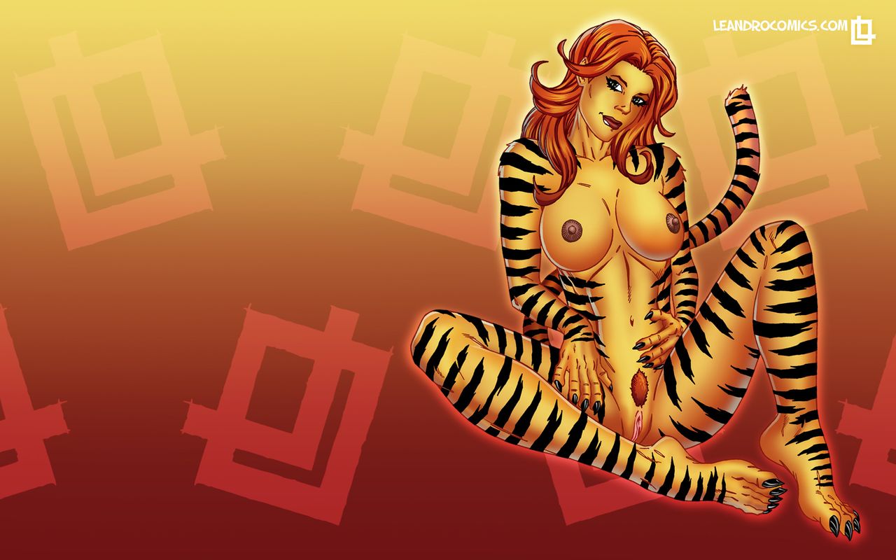 16:10 anthro areola breasts claws clitoris erect_nipples felid female genitals humanoid_face leandro_comics lips looking_at_viewer mammal nipples pantherine pubes pussy solo spread_legs spreading tiger tigra toe_claws widescreen