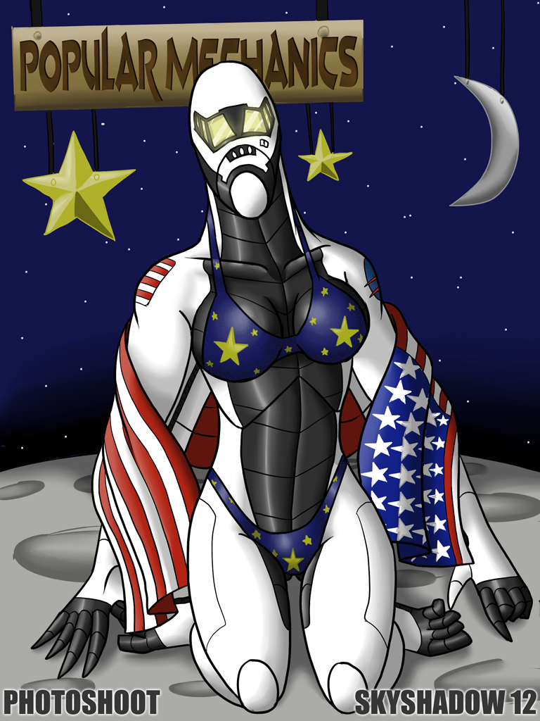 3:4 aircraft anthro bikini breasts clothing female living_aircraft living_machine living_vehicle machine moon not_furry sky skyshadow_(artist) solo space star stars_and_stripes swimwear united_states_of_america vehicle