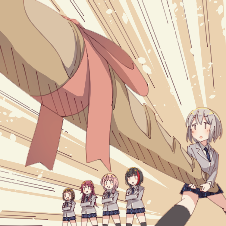 5girls afterglow_(bang_dream!) aoba_moca ayasaka bang_dream! bob_cut grey_hair haneoka_school_uniform hazawa_tsugumi low_twintails mitake_ran multiple_girls red_hair school_uniform short_hair twintails udagawa_tomoe uehara_himari