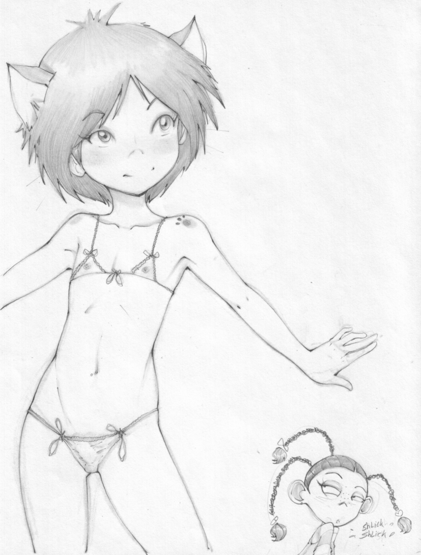 breasts cat_ears crossdressing featured_image female fluffy fluffy_(artist) foster's_home_for_imaginary_friends foster's_home_for_imaginary_friends goo_goo_gaga greyscale human mac mac_(character) male mammal masturbation monochrome pencils plain_background small_breasts white_background young