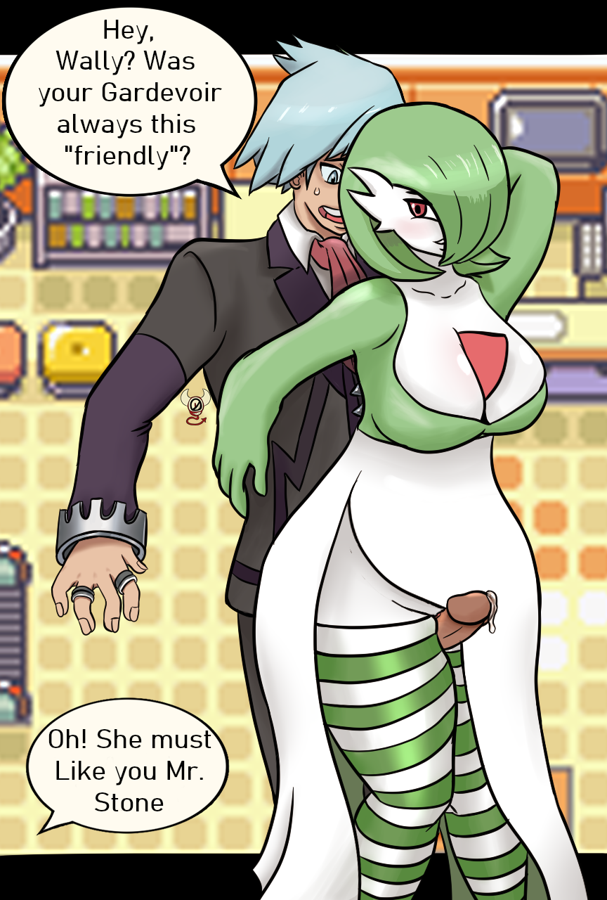big_breasts big_butt big_penis blush bodily_fluids breasts butt cleavage clothed clothing domination duo english_text erection female female_domination gardevoir genital_fluids genitals hi_res human humanoid interspecies legwear male male/female mammal nervous nervous_sweat nintendo only0neman penis pok&eacute;mon pok&eacute;mon_(species) pok&eacute;philia precum sex steven_stone stockings surprise tagme text thick_thighs thigh_highs thigh_sex video_games wide_hips
