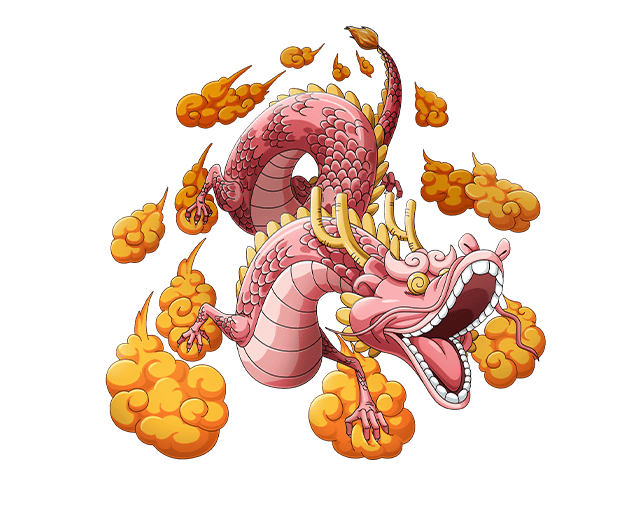 5:4 alpha_channel asian_mythology bodskih border claws cloud dragon east_asian_mythology eastern_dragon horn long_body male mythology one_piece open_mouth pink_body scales solo tongue transparent_border