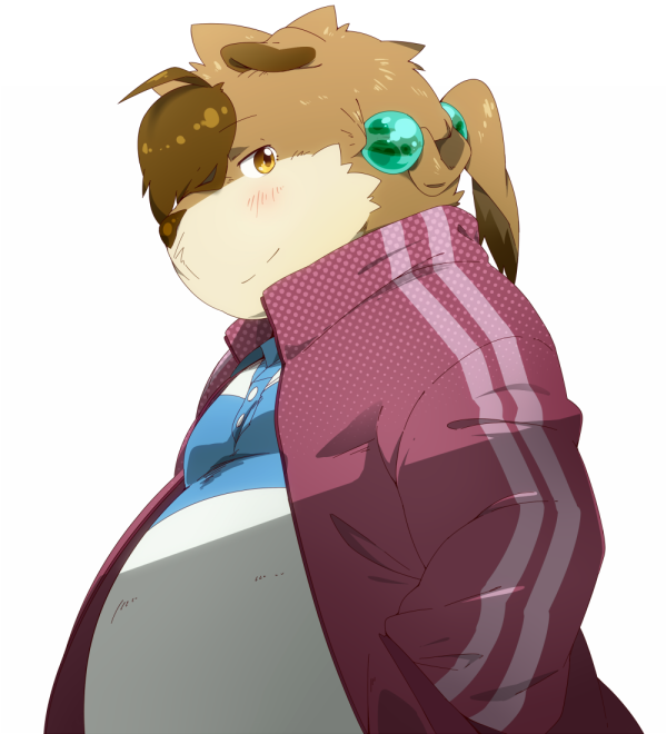 2013 anthro belly blush brown_body brown_fur clothing fur hinami kemono male mammal shirt simple_background slightly_chubby solo topwear white_background