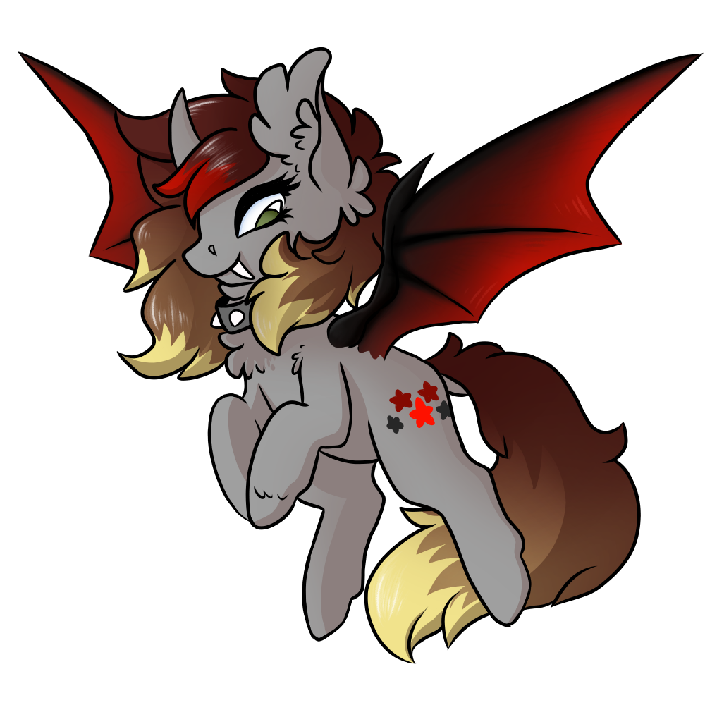 1:1 alpha_channel ash bat_pony bat_wings brown_hair collar cutie_mark demon_ascended equid equine eyelashes fan_character fangs female feral fluffy_ears friendship_is_magic fur green_eyes grey_body grey_fur hair hasbro highlights_(coloring) horn hybrid long_hair mammal membrane_(anatomy) membranous_wings my_little_pony red_highlights red_wings solo spiked_collar spikes star teeth wings