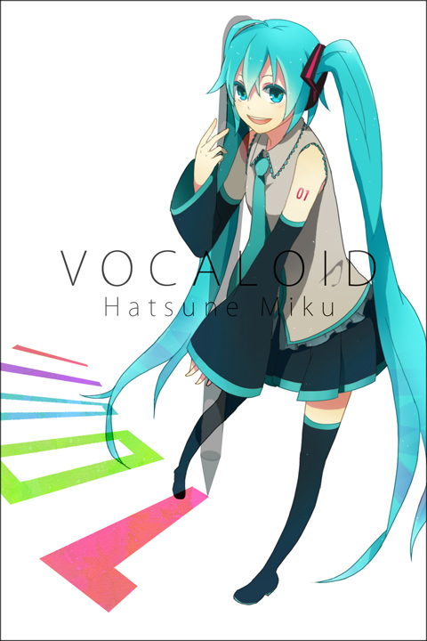 aqua_eyes aqua_hair detached_sleeves hatsune_miku long_hair mohi_(neku_re) necktie skirt smile solo thighhighs twintails very_long_hair vocaloid zettai_ryouiki