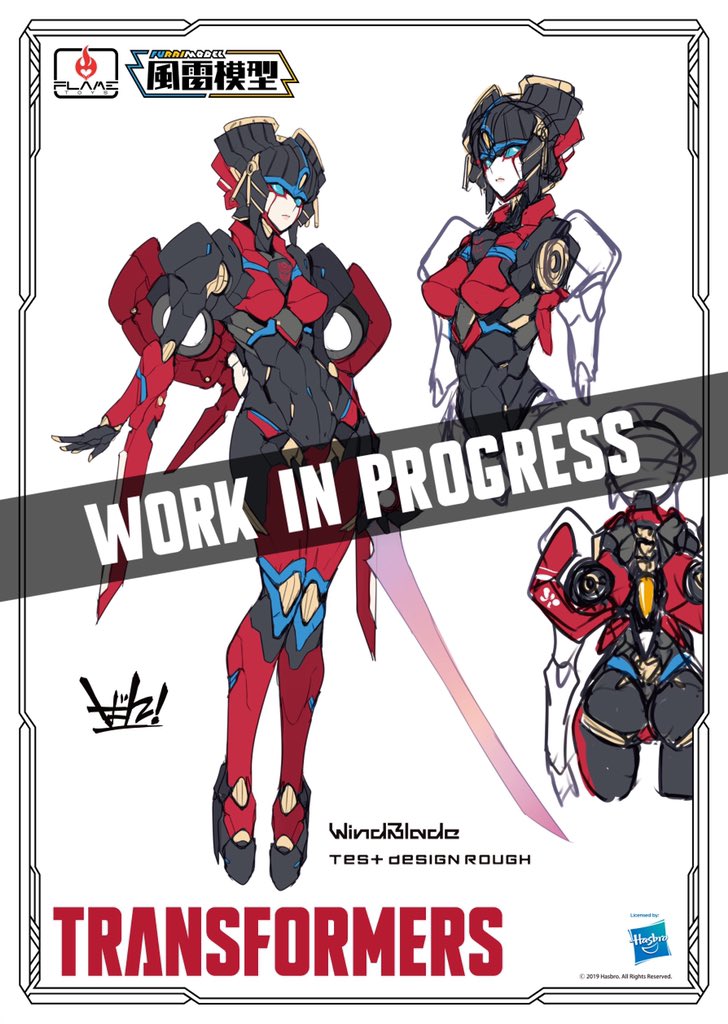 1girl autobot ban blue_eyes character_name company_name concept_art energy_sword flame_toys flame_toys_windblade hasbro holding holding_sword holding_weapon multiple_views no_humans official_art second-party_source sword transformers watermark weapon windblade