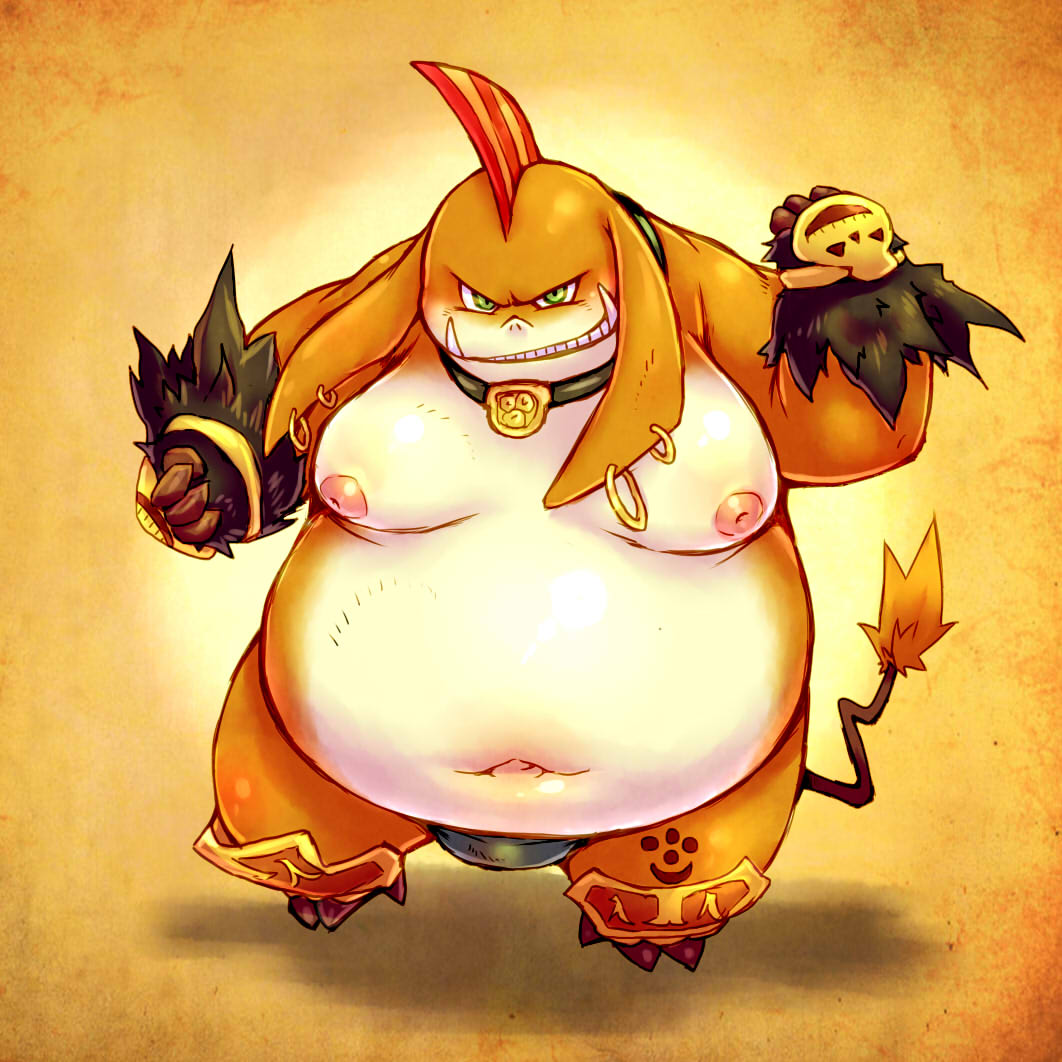1:1 2012 anthro belly chiro_(artist) final_fantasy green_eyes kemono male moobs navel nipples overweight overweight_anthro overweight_male seeq solo square_enix video_games