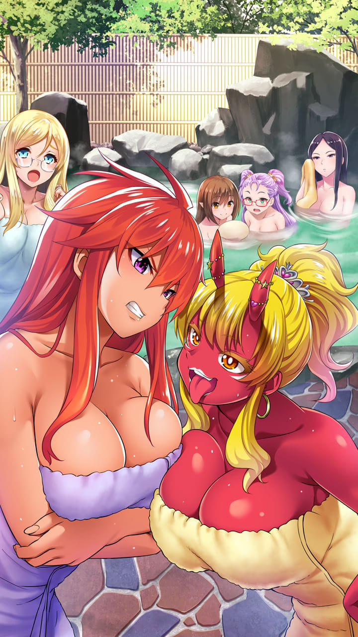 1girl bed black_hair blonde_hair breast_press breasts brown_hair cleavage earrings glasses highres holding holding_towel horns indoors jewelry joan_(queen's_blade) large_breasts long_hair mei_(queen's_blade) melpha multiple_girls nowa official_art on_bed oni_horns onsen open_mouth outdoors purple_eyes purple_hair queen's_blade queen's_blade_unlimited queen's_blade_white_triangle red_hair red_skin risty sitting standing taylor_(queen's_blade) towel wading water white_towel yellow_eyes