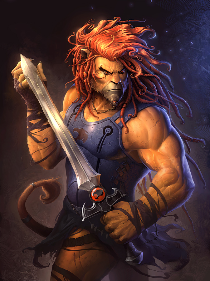 anthro armor beard biceps facial_hair felid frown fur hair lion-o male mammal melee_weapon muscular muscular_anthro muscular_male nestor_ossand&oacute;n_nezt pecs scowl solo sword sword_of_omens thundercats vein weapon