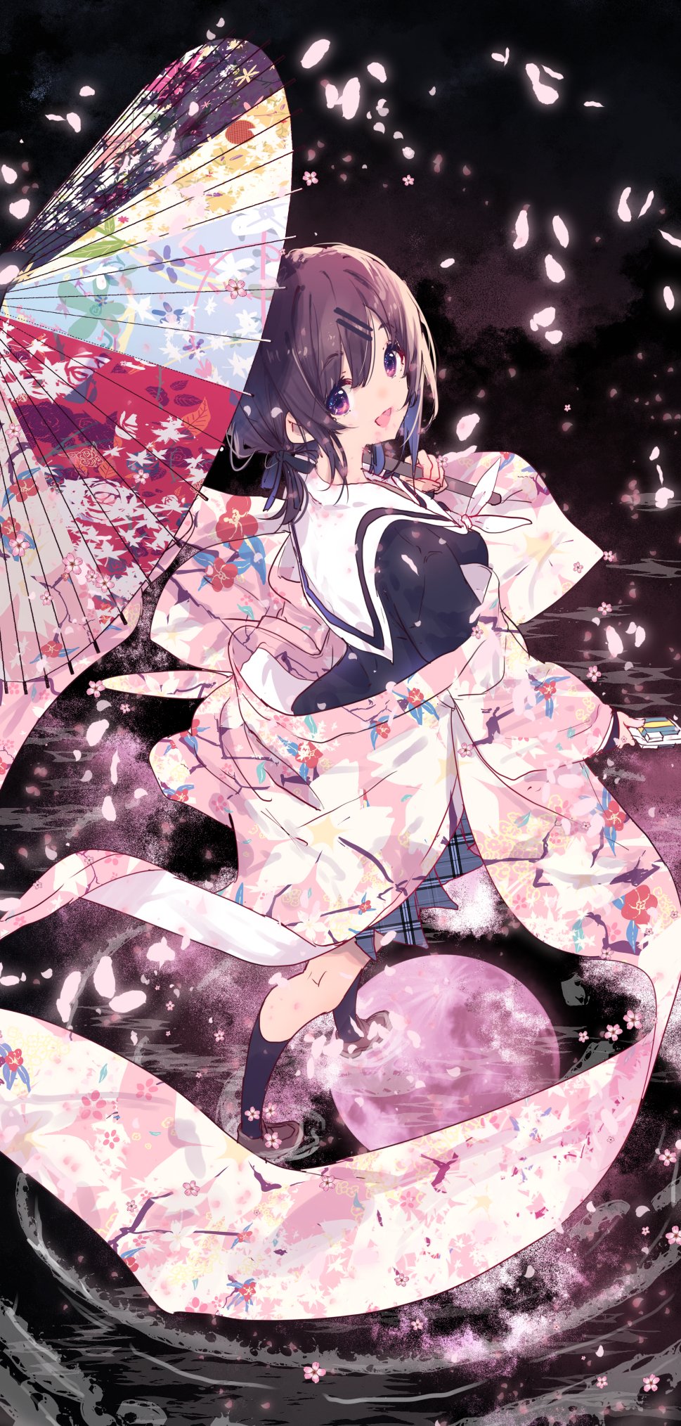 hanayamata kimono seifuku sekiya_naru sou umbrella