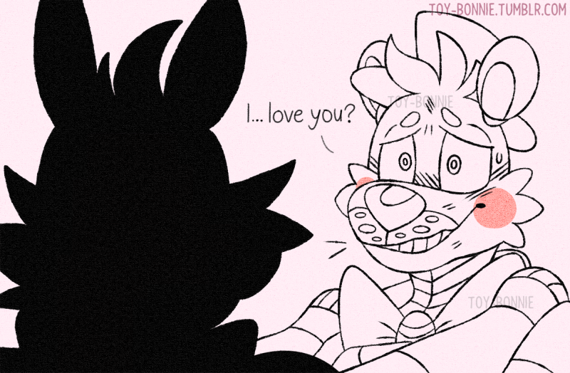 animatronic anthro blush bodily_fluids bow canid canine cheek_tuft duo english_text facial_tuft fingers five_nights_at_freddy's fox funtime_foxy_(fnafsl) funtime_freddy_(fnafsl) hair machine male mammal monochrome narrowed_eyes robot sharp_teeth sister_location smile sweat teeth text tongue toy-bonnie tuft ursid video_games