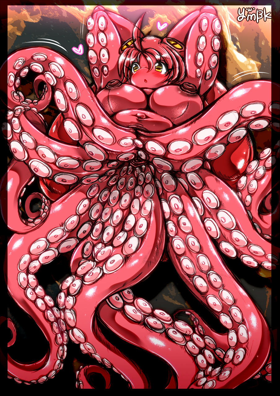 anthro blush breasts cephalopod coleoid female genitals hair hi_res marine mollusk nipples non-mammal_breasts nude octomaid octopodiform solo tentacles ymbk