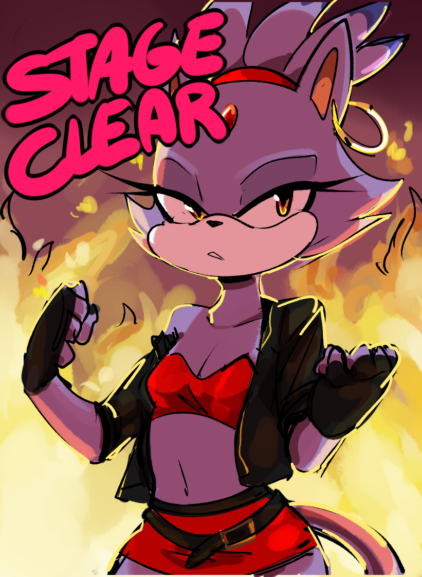 2020 anthro blaze_fielding blaze_the_cat bottomwear breasts cleavage clothed clothing cosplay crossover crossover_cosplay dbaru domestic_cat ear_piercing felid feline felis female fingerless_gloves fire gloves handwear jacket mammal midriff piercing skirt solo sonic_the_hedgehog_(series) streets_of_rage topwear