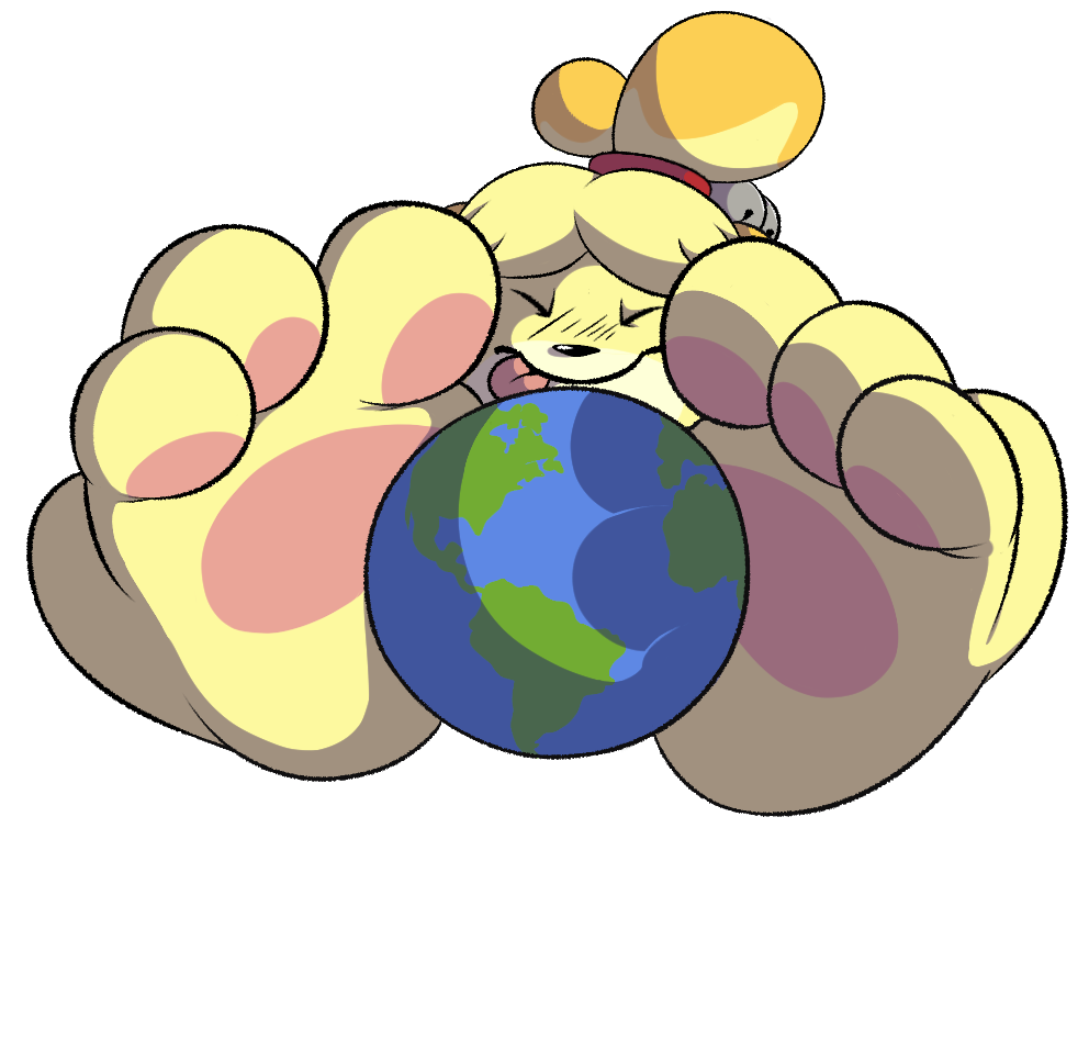 alpha_channel animal_crossing anthro canid canine canis domestic_dog earth feet female foot_focus gentle_giant isabelle_(animal_crossing) macro mammal nintendo pawpads paws pink_pawpads pinksundae planet planet_sized shih_tzu toy_dog video_games