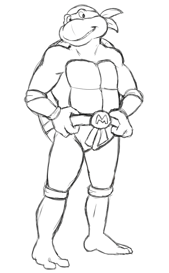 black_and_white male michelangelo_(tmnt) monochrome reptile scalie simple_background solo teenage_mutant_ninja_turtles thegreatmatsutzu turtle white_background