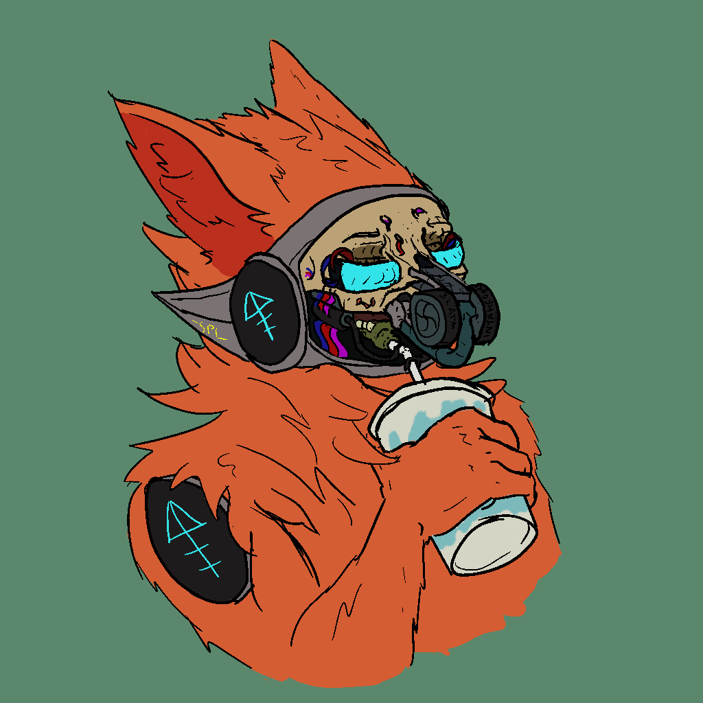 1:1 anthro bare_skin beverage bone bust_portrait cybernetics digital_media_(artwork) disfigured drinking drinking_straw filter fluffy fur glass grotesque hair hose machine male metal missing_eye missing_jaw missing_tooth nightmare_fuel nude open_mouth orange_body orange_fur portrait protogen robot screen simple_background smile solo teeth tuft wire xxsnake_spiderxx