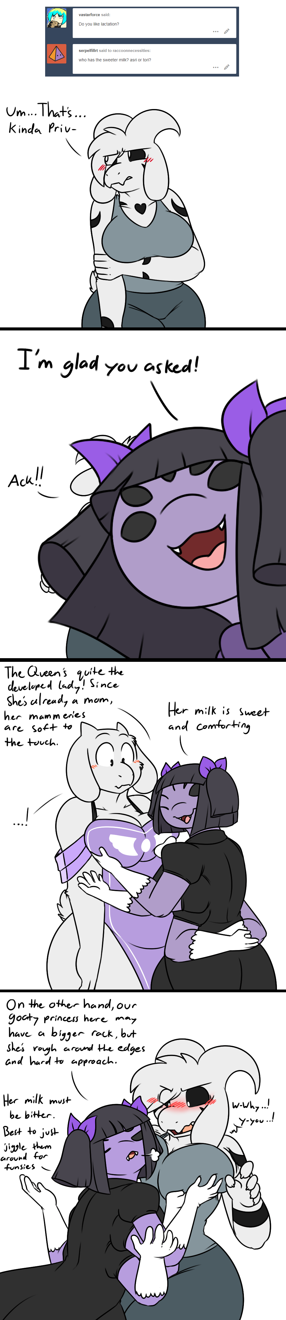 ! &lt;3 absurd_res anthro arachnid arthropod asriel_dreemurr_(god_form) big_breasts blush boss_monster bovid breast_grab breast_size_difference breasts breasts_fondling caprine clothed clothing comic crossgender embarrassed english_text fangs female floppy_ears flustered fur goat group hair hair_over_eye hand_on_breast happy heart_marking hi_res holding_breast horn long_ears long_image mammal markings mtf_crossgender muffet one_eye_obstructed robertge simple_background spider tall_image text toriel undertale video_games white_background white_body white_fur wide_hips