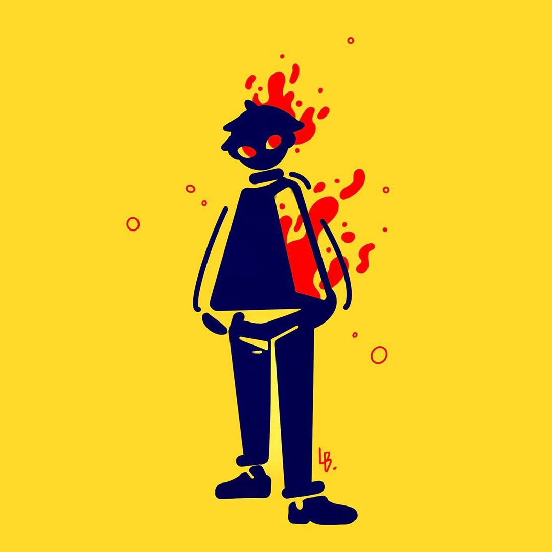 fire full_body jpeg_artifacts limited_palette lisa_barber no_mouth no_nose original pants red_eyes shoes simple_background standing yellow_background