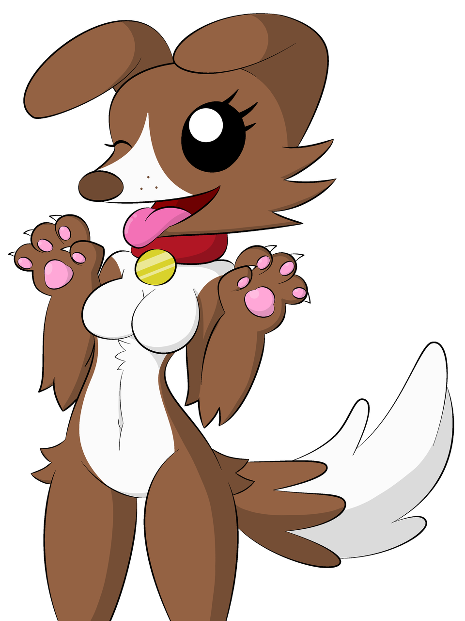 3:4 alpha_channel anthro black_background brown_body brown_fur canid canine canis collar domestic_dog dreameclipsewolf female friendship_is_magic fur hasbro hi_res mammal my_little_pony paws simple_background smile solo tongue tongue_out white_body white_fur winona_(mlp)