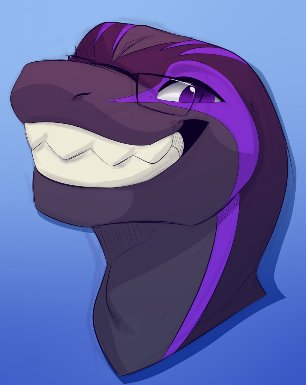 anthro eyewear feve glasses hi_res looking_at_viewer male purple_eyes scalie smile solo teeth