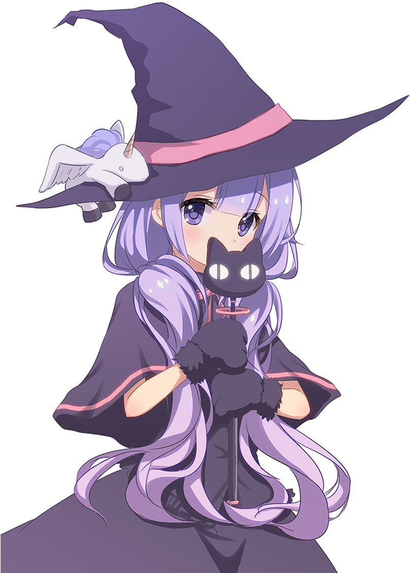 &lt;|&gt;_&lt;|&gt; 1girl azur_lane bangs black_capelet black_dress black_gloves black_headwear capelet covered_mouth dress eyebrows_visible_through_hair fur-trimmed_gloves fur_trim gloves halloween hat holding long_hair looking_at_viewer low_twintails paw_gloves paws purple_eyes purple_hair simple_background solo stuffed_alicorn stuffed_animal stuffed_toy sukireto twintails unicorn_(azur_lane) upper_body very_long_hair white_background witch_hat