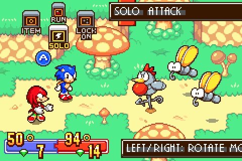 2others 3boys animal_ears battle bird black_eyes blue_hair bug bush butterfly chicken clayton_chowaniec commentary day english_commentary english_text fake_screenshot flying gameplay_mechanics gloves grass hands_on_hips heads-up_display health_bar insect item_box kekkou knuckles_the_echidna lowres mario_&amp;_luigi:_superstar_saga mario_(series) multiple_boys multiple_others mushroom nature outdoors pac-man_eyes parody path pixel_art red_footwear red_hair robot rock rooster shoes smile sonic sonic_&amp;_knuckles sonic_the_hedgehog style_parody tefutefu white_gloves