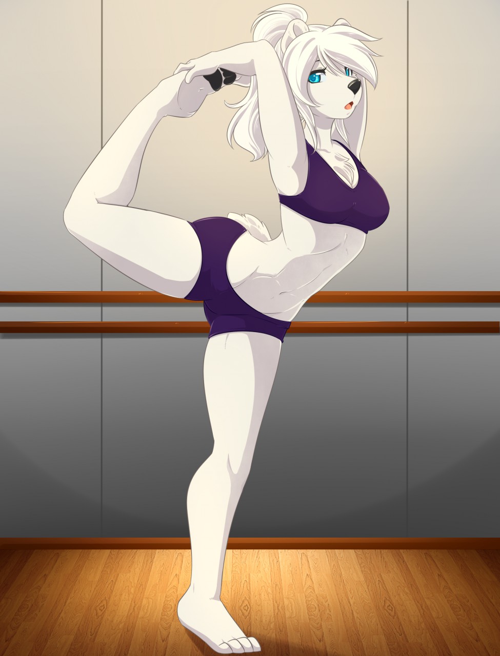 anthro clothing female hair hi_res mammal polar_bear ponytail solo spazzykoneko ursid ursine