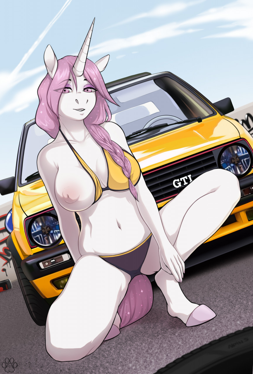 anthro anthrofied areola big_breasts bikini bikini_aside breasts car clothed clothing clothing_aside digital_media_(artwork) dutch_angle empaws equid equine fan_character female friendship_is_magic hair hasbro hi_res horn inverted_nipples kneeling looking_at_viewer mammal my_little_pony navel nipples on_one_knee one_breast_out open_mouth outside partial_nudity princess_celestia_(mlp) princess_molestia purple_eyes purple_hair shaded skimpy solo spread_legs spreading swimwear swimwear_aside unguligrade_anthro unicorn vehicle