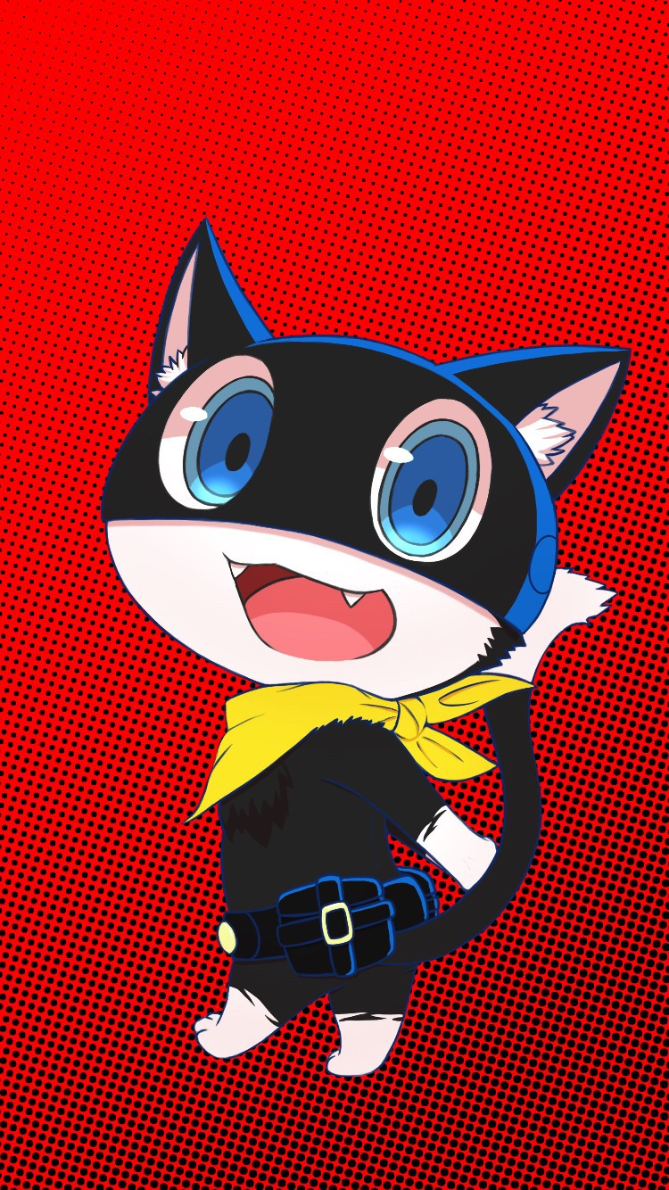 2023 anthro atlus belt_pouch black_body black_fur blue_eyes clothing digital_drawing_(artwork) digital_media_(artwork) digital_painting_(artwork) domestic_cat felid feline felis fur hi_res long_tail looking_at_viewer male mammal megami_tensei megami_tensei_persona morgana_(persona) musk open_mouth roshu39 scarf sega simple_background smile solo tail white_body white_fur yellow_scarf