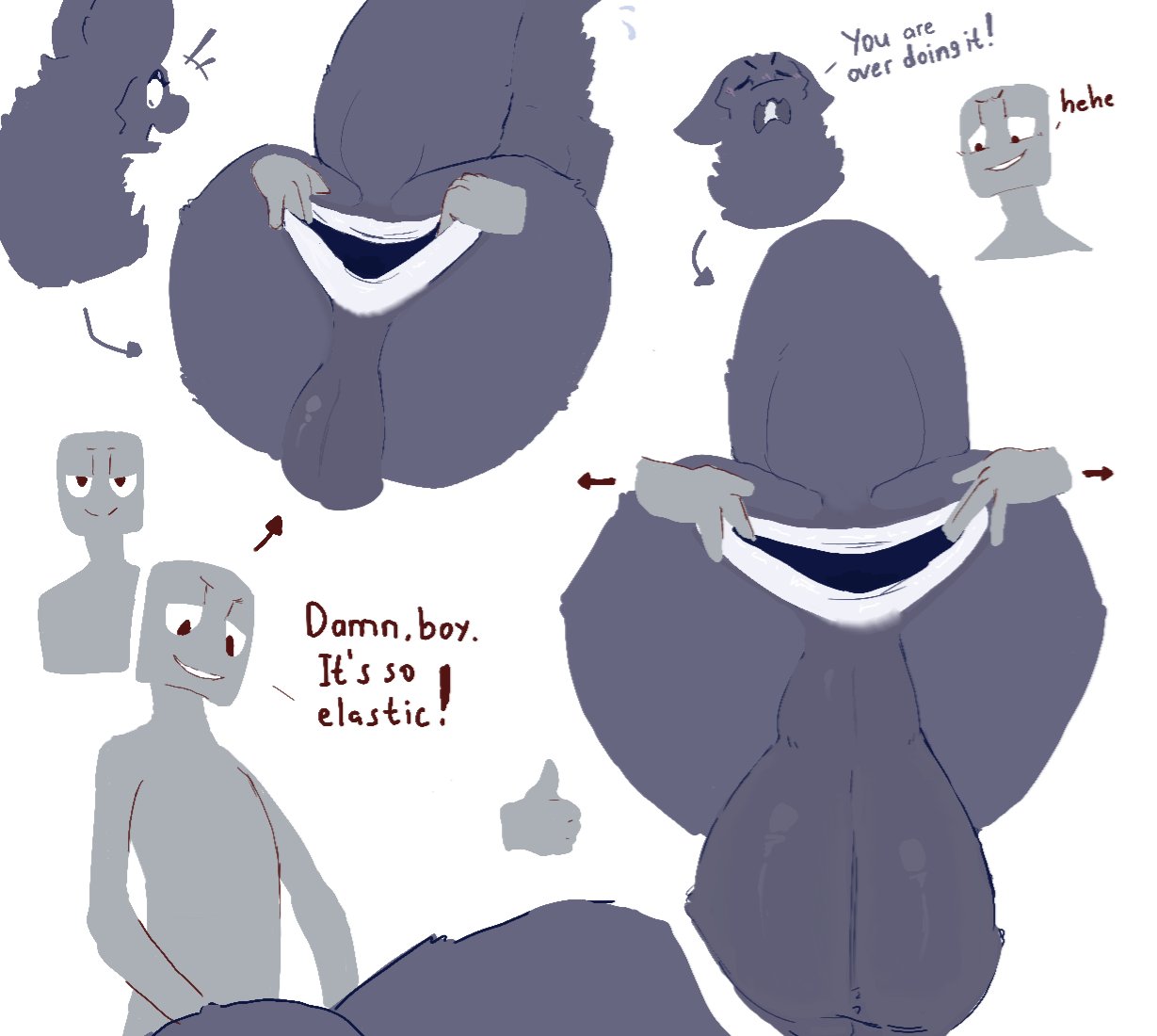 2024 ambiguous_gender anthro anus arrow_sign backsack balls big_balls big_butt black_balls black_body black_butt black_fur black_perineum butt dimitry_(itisd) duo ears_down english_text exclamation_point eyes_closed fur gaping gaping_anus genitals gesture humanoid itisd laugh looking_down male male/ambiguous open_mouth perineum pivoted_ears rear_view shocked smile smirk stretched_anus surprised_expression tail teeth text thumbs_up tongue unknown_species white_anus white_tongue
