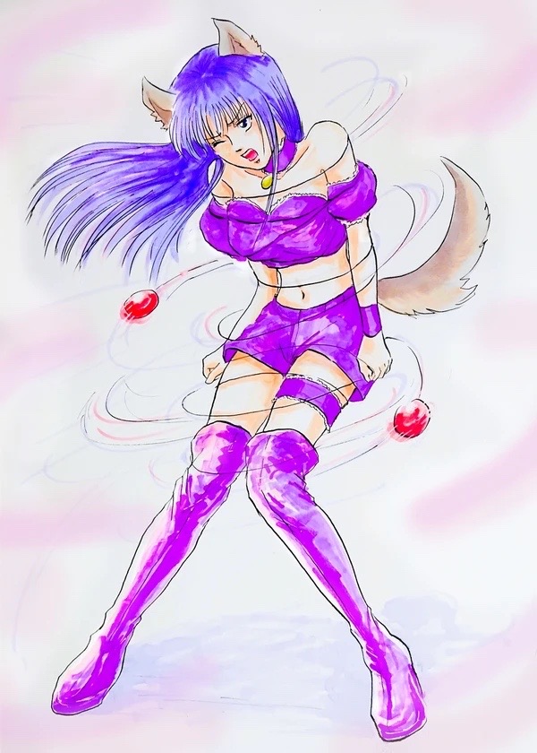 1girl animal_ears anime_screencap boots breasts bridal_garter cleavage detached_sleeves fujiwara_zakuro knee_boots long_hair magical_girl mew_zakuro midriff non-web_source official_style pink_ribbon puffy_detached_sleeves puffy_sleeves purple_footwear purple_hair ribbon solo source_request tail tokyo_mew_mew tokyo_mew_mew_new very_long_hair wolf_ears wolf_girl wolf_tail