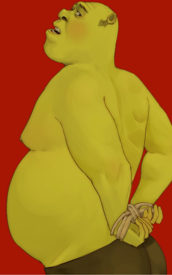 bdsm blush bondage bound dreamworks green_body guyabanoh hands_behind_back hands_tied humanoid male orc overweight overweight_humanoid overweight_male overweight_sub red_background restraints rope rope_bondage shirtless_humanoid shirtless_male shrek_(character) shrek_(series) simple_background solo submissive submissive_humanoid submissive_male