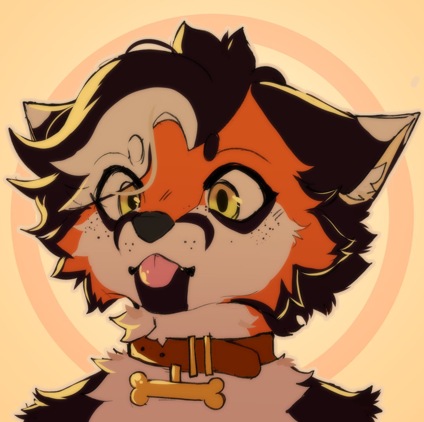 anthro canid canine collar countershade_face countershade_fur countershading dipstick_ears eyebrows fox fur hair headshot_portrait hi_res icon inner_ear_fluff male mammal multicolored_ears orange_body orange_fur portrait rikosakari solo tongue tongue_out tuft