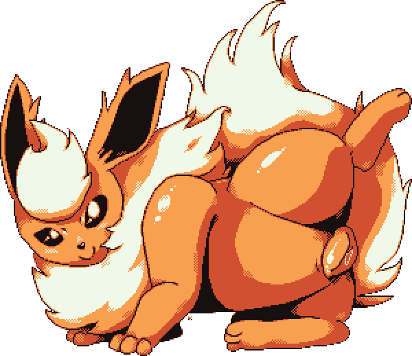 alpha_channel animal_genitalia animal_pussy bodily_fluids canid canine canine_pussy canis digital_media_(artwork) eeveelution female feral flareon fox fur genital_fluids genitals looking_at_viewer mammal nintendo nude pok&eacute;mon pok&eacute;mon_(species) pussy queenkami restricted_palette simple_background smile solo sprite sprite_art video_games