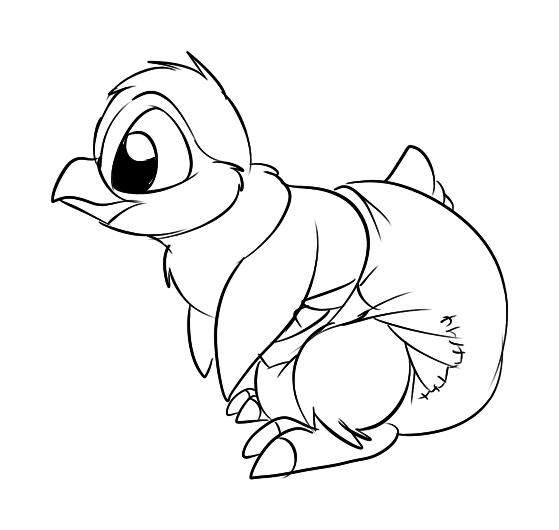 anthro avian bird black_and_white colorless cute_eyes diaper fluffy leaning leaning_forward line_art male monochrome penguin pidgopidgey_(artist) poofy side_view smile solo toony