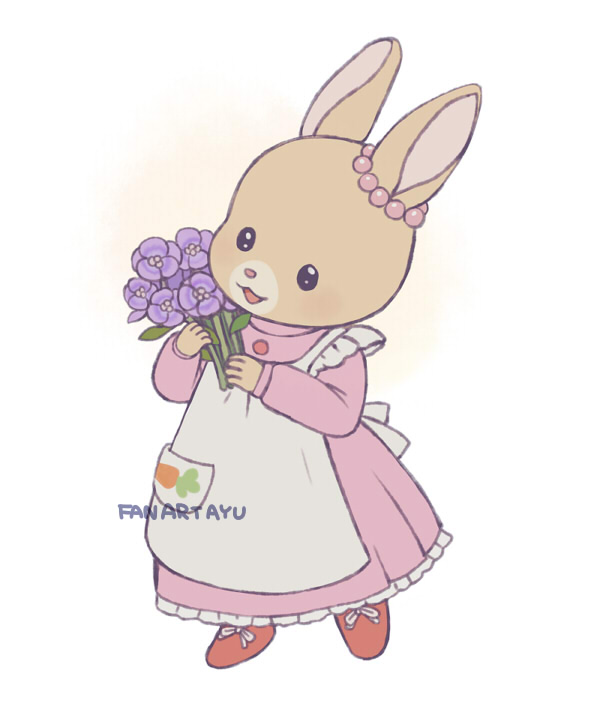 anthro ayu_(pixiv) clothing dress female flower jewelry lagomorph leporid mammal maple_town necklace palm_town patty_(maple_town) plant rabbit solo