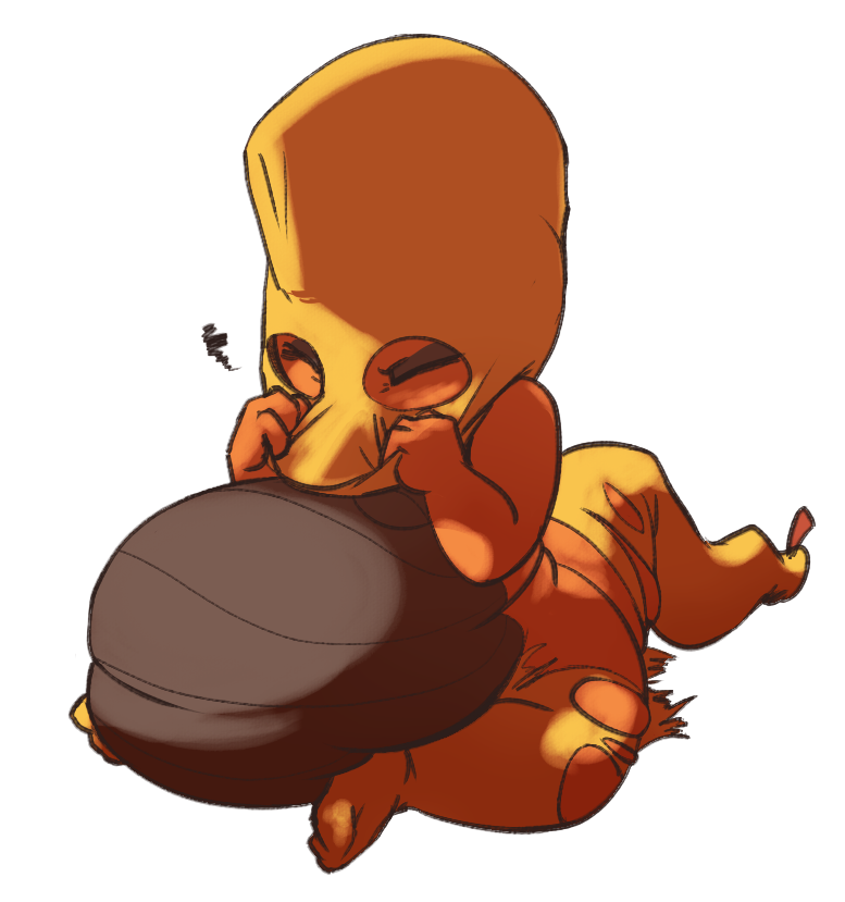 2016 alpha_channel belly big_belly breasts clothing embarrassed female lowkey nintendo non-mammal_breasts orange_body orange_skin overweight overweight_female pok&eacute;mon pok&eacute;mon_(species) scrafty sitting solo thick_thighs torn_clothing video_games