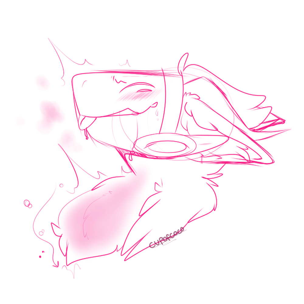 1:1 blush cupofcoco female fur machine pink_body pink_fur protogen robotic simple_background sketch solo swallowing tongue white_background