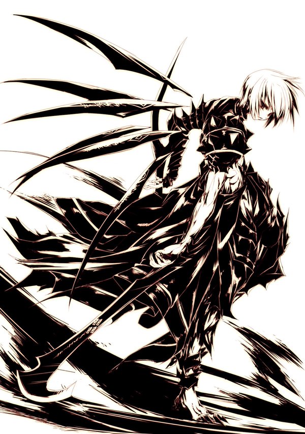 1boy akitsuki_shun armor claws eien_no_aselia eternity_sword_series floating_swords hitomaru short_hair shoulder_spikes spikes sword weapon