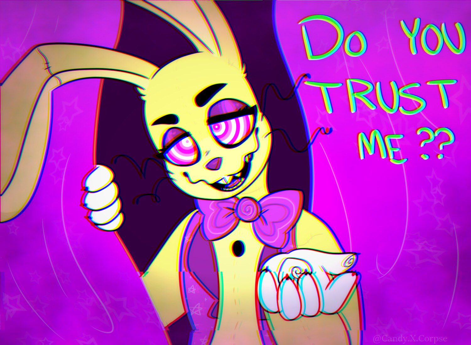 2020 ? anthro big_ears black_eyebrows bow_tie buckteeth candyxxxcorpse claws clothed clothing curtains dialogue english_text eyebrows eyelashes five_nights_at_freddy's five_nights_at_freddy's_vr:help_wanted fnaf_vr_help_wanted glitchtrap gloves half-closed_eyes handwear hypnosis inviting lagomorph leporid long_ears long_whiskers looking_at_viewer male mammal mind_control multicolored_eyes narrowed_eyes open_mouth pink_eyes pink_tongue psychopath purple_eyelids purple_nose question rabbit raised_arm sharp_teeth smile solo stage_curtains standing stitch_(disambiguation) teeth text tongue topwear vest video_games whiskers white_eyes yellow_body yellow_ears
