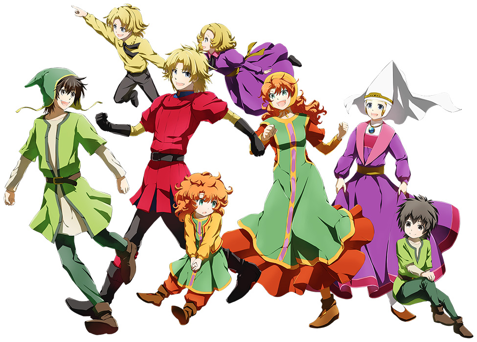 commentary_request dragon_quest dragon_quest_vii dress hat hero_(dq7) hood kazaha_kai long_hair multiple_boys multiple_girls