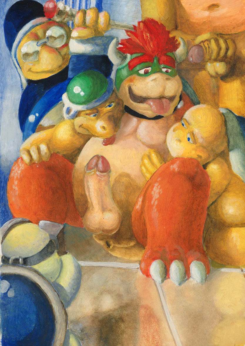 belly_rub blue_eyes bowser butt camera chubby erection gay group group_sex hammer_bros. hypnosis kamek koopa licking magic_user male mario_bros mind_control nintendo non-consensual orgy overweight painting penis red_eyes scalie sex super_mario_bros. tongue unknown_artist video_games voyeur