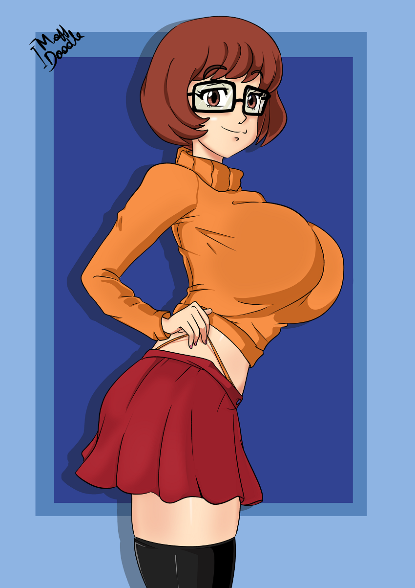 breasts fanart glasses highres huge_breasts large_breasts lingerie masterdoodle panties scooby-doo skirt underwear velma_dace_dinkley