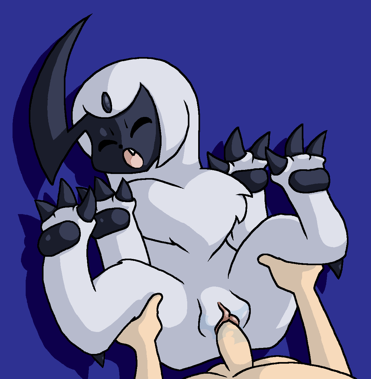 absol bestiality blue_background blue_body blue_skin bodily_fluids claws duo eyes_closed faceless_character faceless_human faceless_male fangs female female_on_human female_penetrated feral feral_penetrated fur genital_fluids genitals hi_res horn human human_on_feral human_penetrating human_penetrating_feral interspecies lying male male/female male_on_feral male_penetrating male_penetrating_female mammal nintendo on_back open_mouth pawpads penetration penis pok&eacute;mon pok&eacute;mon_(species) pok&eacute;philia praiz pussy pussy_juice pussy_juice_on_penis pussy_juice_on_pussy sex simple_background solo_focus spread_legs spreading vaginal vaginal_penetration video_games white_body white_fur